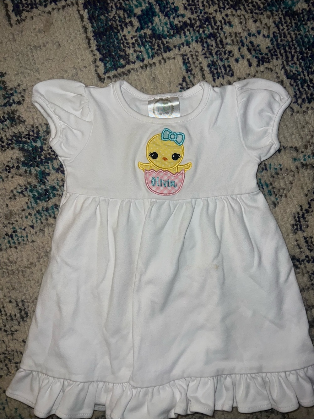 White Baby Dress with Yellow Chick Embroidery OLIVIA